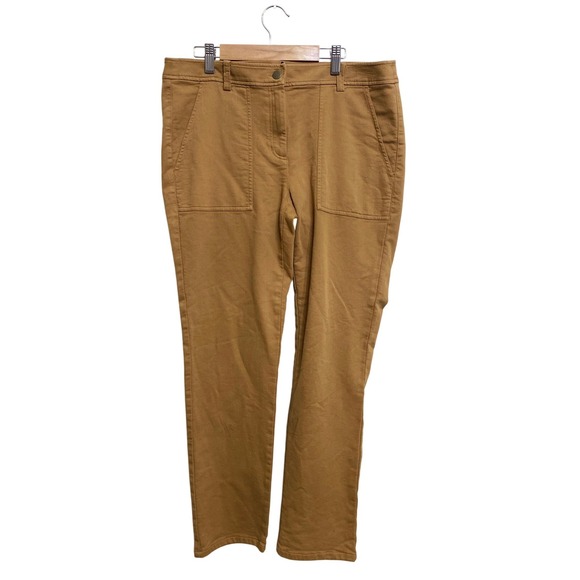 Eileen Fisher Pants - Eileen Fisher Womens Ochre Brown Stretch Cotton Utility Straight Leg Pants 10